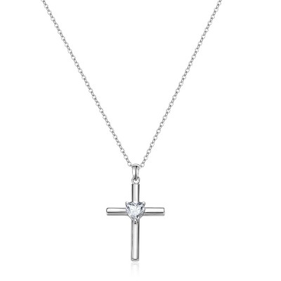 Molenia Birthstone Cross Necklace for Women: 925 Sterling Silver Heart Necklace Dainty Jewelry Anniversary Christmas Birthday Gift for Her Wife Lover