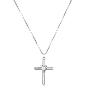 Molenia Birthstone Cross Necklace for Women: 925 Sterling Silver Heart Necklace Dainty Jewelry Anniversary Christmas Birthday Gift for Her Wife Lover - 1 of 4