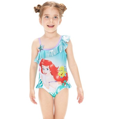 Disney Princess Girls 2 Piece Bikinis Sets Cartoon Print Swimwear Sets with Ruffled Top Orange Bating Suits (Green, 4-5 Years) — фото 2
