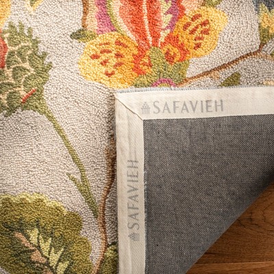 Handmade Light Blue Floral Wool Rectangular Area Rug