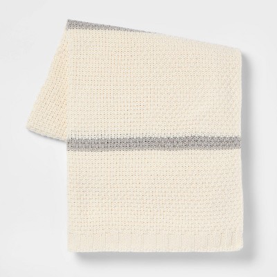 Striped Knit Throw Blanket Cream/Gray - Threshold™