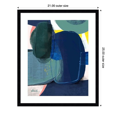 Abstract Geometric Blue and Green Wood Framed Wall Art Print