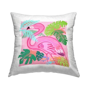 Stupell Industries Pink Tropical Flamingo Leaves Outdoor Decorative Throw Pillow, 18 x 18 - 1 of 3