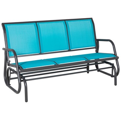 Outsunny Patio Glider Bench, Outdoor Porch Glider Swing with 3 Seats, Breathable Mesh Fabric, Metal Frame