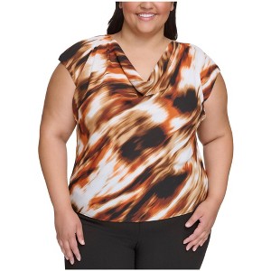Calvin Klein Womens Printed Pullover Blouse, Multicoloured, 1X - 1 of 1