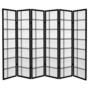 Oriental Furniture 6 ft. Tall Canvas Double Cross Room Divider - Black (6 Panels): Privacy Partition, No Assembly Required - 1 of 3