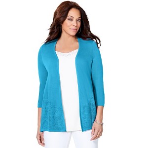 Catherines Women's Plus Size Embroidered Lace Cardigan - 1 of 4