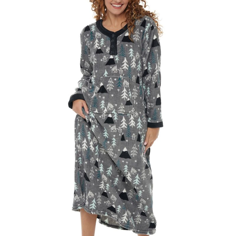Women's Plush Fleece Nightgown, Long Cozy Kaftan with Pockets, 1 of 8