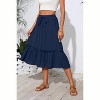 2025 Trendy High Waist Tiered Flowy Skirt for Women - Below Knee with Pockets A-03 Navy Blue - 4 of 4