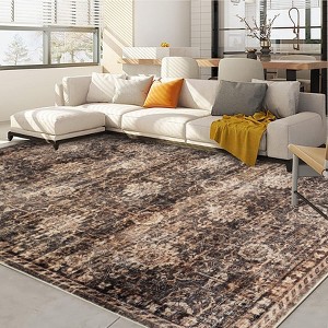 Traditional Distressed Area Rugs for Living Room Bedroom Non Slip Washable Medallion Pattern Printed Thin Carpet Rugs - 1 of 4