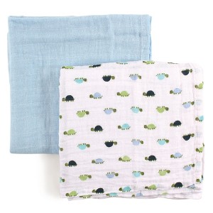 Luvable Friends Baby Boy Muslin Cotton Swaddle Blanket, Turtle, One Size - 1 of 2