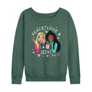 Women's - Barbie - Holidays & Christmas Lightweight French Terry Wide Neck Long Sleeve Graphic Shirt - 1 of 4
