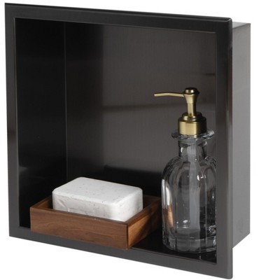 ALFI ABNP1212-BB 12Inch x 12Inch Brushed Black PVD Stainless Steel Square Single Shelf Shower Niche