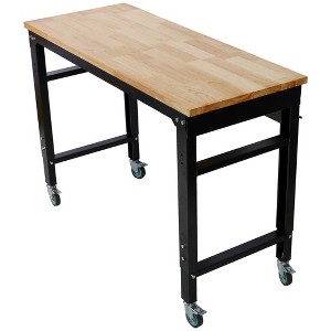 Steel Workbench with Rubber Wood Top and Adjustable Height and Rolling Wheels - 1 of 4