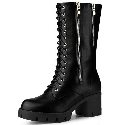 Allegra K Women's Lace Up Platform Chunky Heel Combat Boots Black Size 10 :  Target
