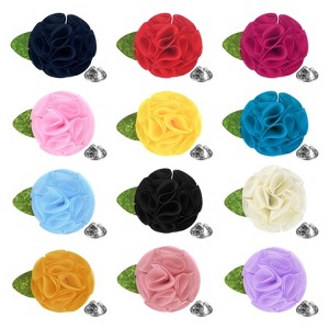 Unique Bargains Handmade Flower Brooch Boutonnieres Lapel Pin with Butterfly Buckle for Men Suits 12 Pcs - 1 of 4