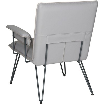Transitional Gray Faux Leather Arm Chair with Metal Hairpin Legs