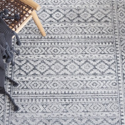 Abstract Gray and Ivory Synthetic 9' x 12' Hand-Knotted Rug