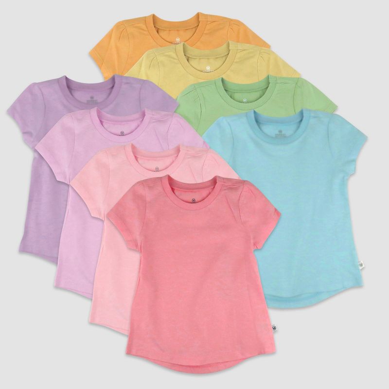 Honest Baby Girls' 8pk Rainbow Organic Cotton Puff Sleeve T-Shirt - Yellow/Violet/Pink, 1 of 10