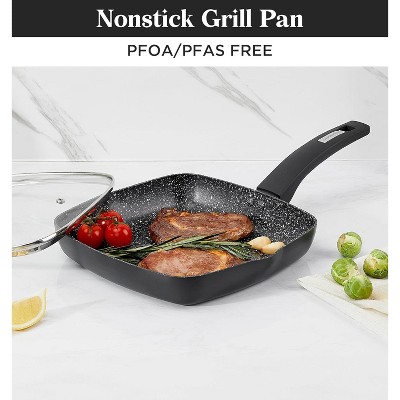 KOCH SYSTEME CS  Induction 9.5inch Ceramic Nonstick Square Grill Pan: Dishwasher-Safe, Bakelite Handle, Toxic-Free, PTFE & PFOA Free, Black