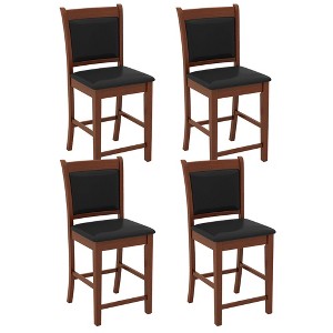 Tangkula Upholstered Counter Stool Set of 4 w/ Solid Rubber Wood Frame Ergonomic Backrest - 1 of 4