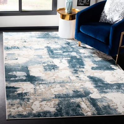Beige and Turquoise Abstract Synthetic Area Rug, 8' x 10'