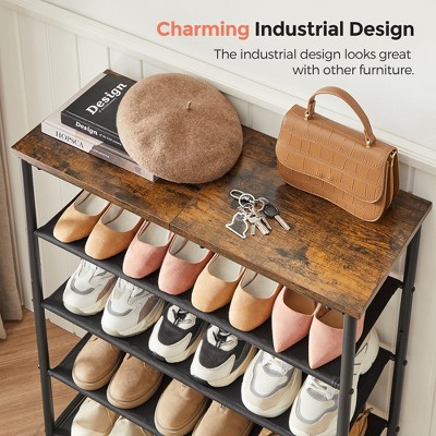Cream 5-Tier Fabric and Metal Shoe Rack