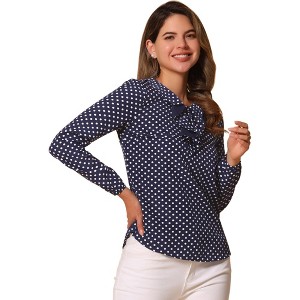 Allegra K Women's 1950s Vintage Ruffle Neck Long Sleeve Dots Chiffon Blouse - 1 of 4