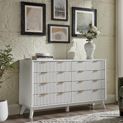 SinCiDo 54" Fluted Modern 8 Drawer Dresser, TV Stand Chest w/Faux Marble Top, Wood Drawer Organizer for Bedroom, Living Room, Hallway