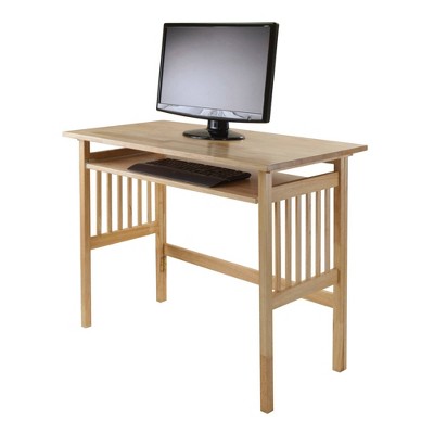 Transitional Natural Brown 40'' Foldable Wood Home Office Desk with Keyboard Tray