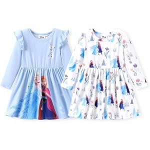 Disney Princess  Frozen Elsa   Toddler Girl Dresses 2 Pack Ruffle Long Sleeve Dress Set - 1 of 4