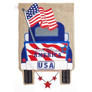 Evergreen Patriotic Pick-Up Truck Burlap Garden Flag, 12.5 x 18 inches - 1 of 4