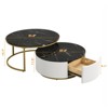 ALEXOUN Modern Round Nesting Coffee Table Set with Drawer - Fluted Elegant Design,Gold Frame for Living Room & Bedroom,Small Space - 3 of 4
