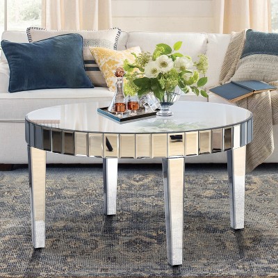 Damerin Sliver Mirror Design Round Center Coffee Table With Glass Tabletop-Brown