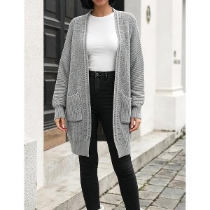 YESFASHION Women Textured Cable Knit Open Front Loose Mid-Calf