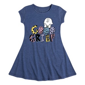 Girls' - Peanuts - Good Grief Charlie Brown Fit & Flair Cap Sleeve Dress - 1 of 4