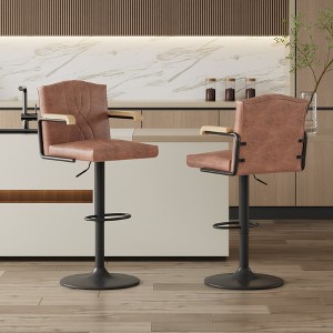 VECELO Bar Stools with Back & Armrest Set of 2/4, Counter Height Fabric/PU Leather Barstools Set with Tufted Upholstery & Footrest Ring - 1 of 4
