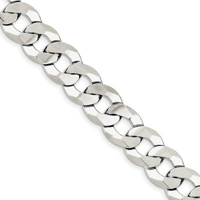 Black Bow Jewelry 13.5mm Sterling Silver Solid Flat Curb Chain Bracelet, 9 Inch