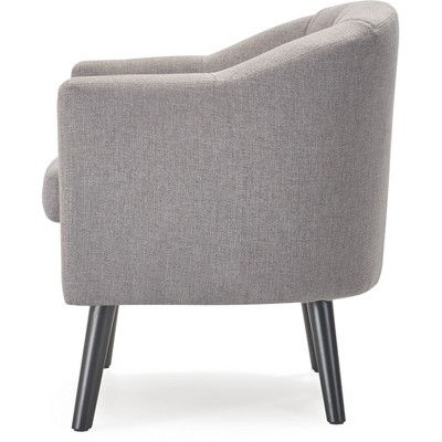 Gray Velvet Barrel Accent Chair with Wood Legs