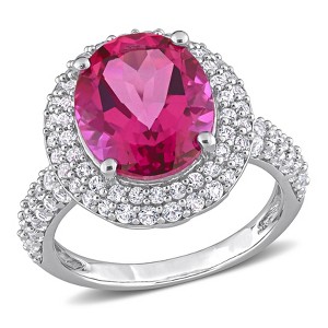 EVERLY JEWELRY |Sterling Silver 7 1/7 CT TGW Pink Topaz Created White Sapphire Halo Ring - 1 of 4