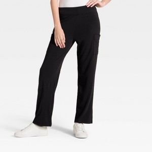 Women's Super Soft Cargo Straight Leg Lounge Pants with pockets - A New Day™ Black S - 1 of 3