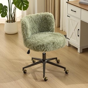 VINGLI Plush Upholstery Vanity Desk Chair with Curved Back, Cute Rolling Chair with Bronze Base and Golden-Bronze 360° Swivel Wheels - 1 of 4