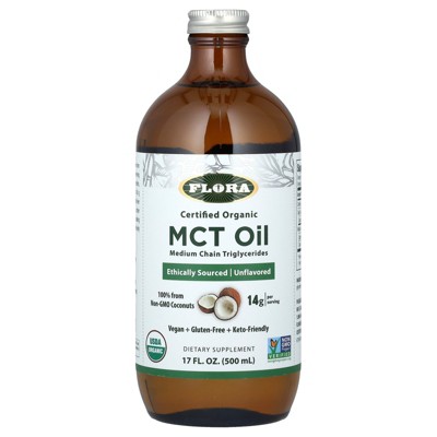 Flora Certified Organic MCT Oil, Unflavored, 14 g, 17 fl oz (500 ml)