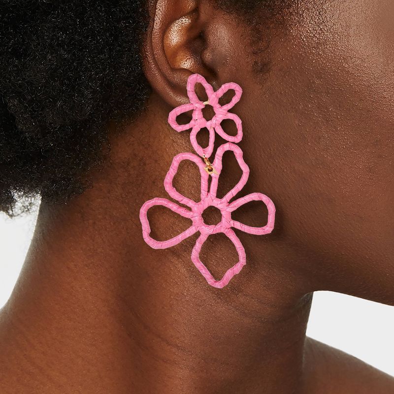 Post Two Flower Rafia Hollow Earrings - A New Day™, 3 of 5