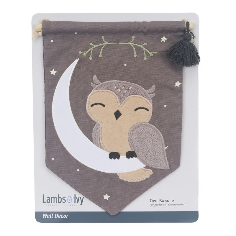 Lambs & Ivy Owl Canvas Banner Nursery Wall Art / Wall Hanging - Gray, 3 of 5