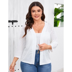 Plus Size 3/4 Sleeve Knitted Cardigan Lightweight Open Front Coat Cardigans - 1 of 4
