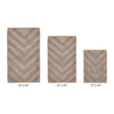 Hugo 3-Piece Bath Rug Set 100% Premium Cotton Tufted Chevron Pattern Bathmats for Bathroom, Super Soft Absorbent Machine Washable