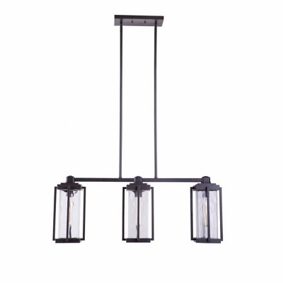 Distressed Bronze 3-Light Rectangular Glass Pendant Chandelier