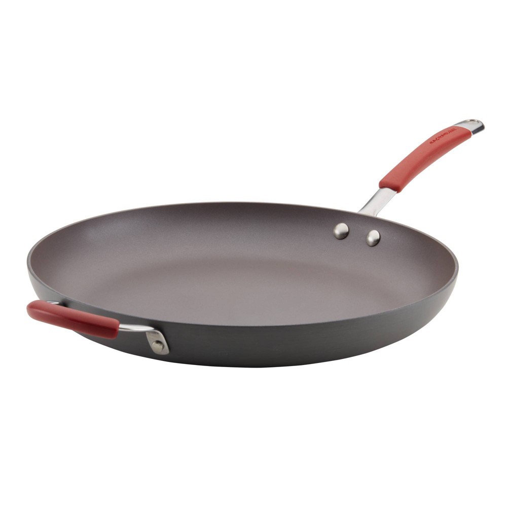 Rachael Ray Cucina Hard Anodized 14 Open Skillet with Helper Handle Cranberry Red