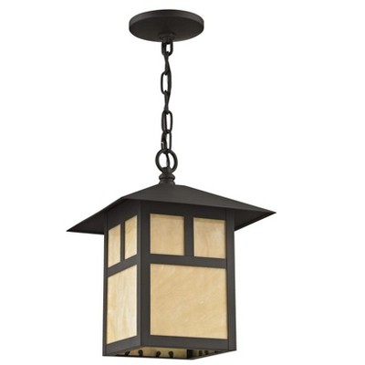 Bronze Finish Montclair Mission 1-Light Outdoor Pendant with Iridescent Tiffany Glass